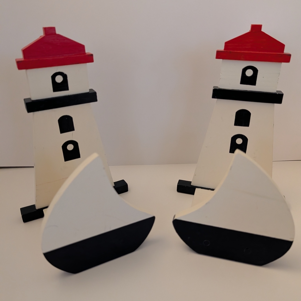 Pair Of Nautical Lighthouse and Sailboat Curtain Swag Holders